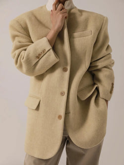 LUXE CAMEL WOOL BLEND OVERSIZED BLAZER