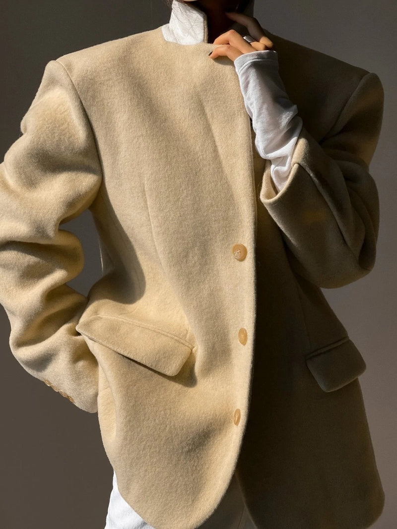 LUXE CAMEL WOOL BLEND OVERSIZED BLAZER