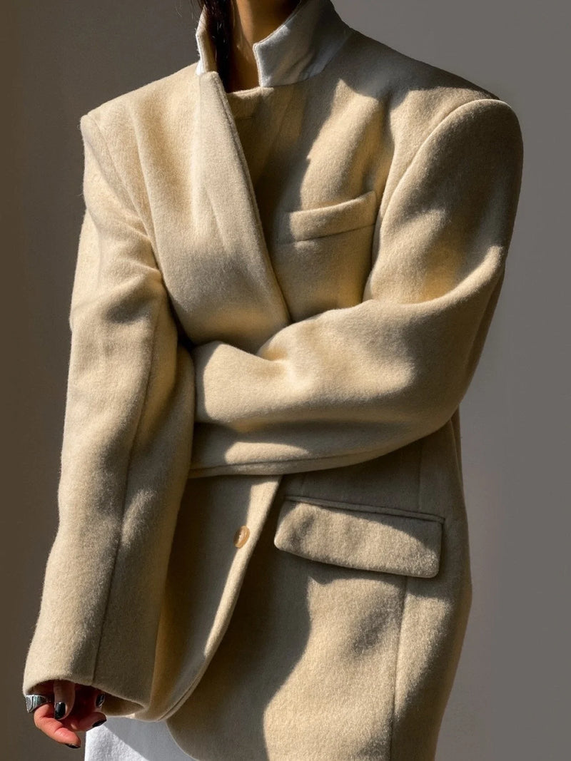 LUXE CAMEL WOOL BLEND OVERSIZED BLAZER