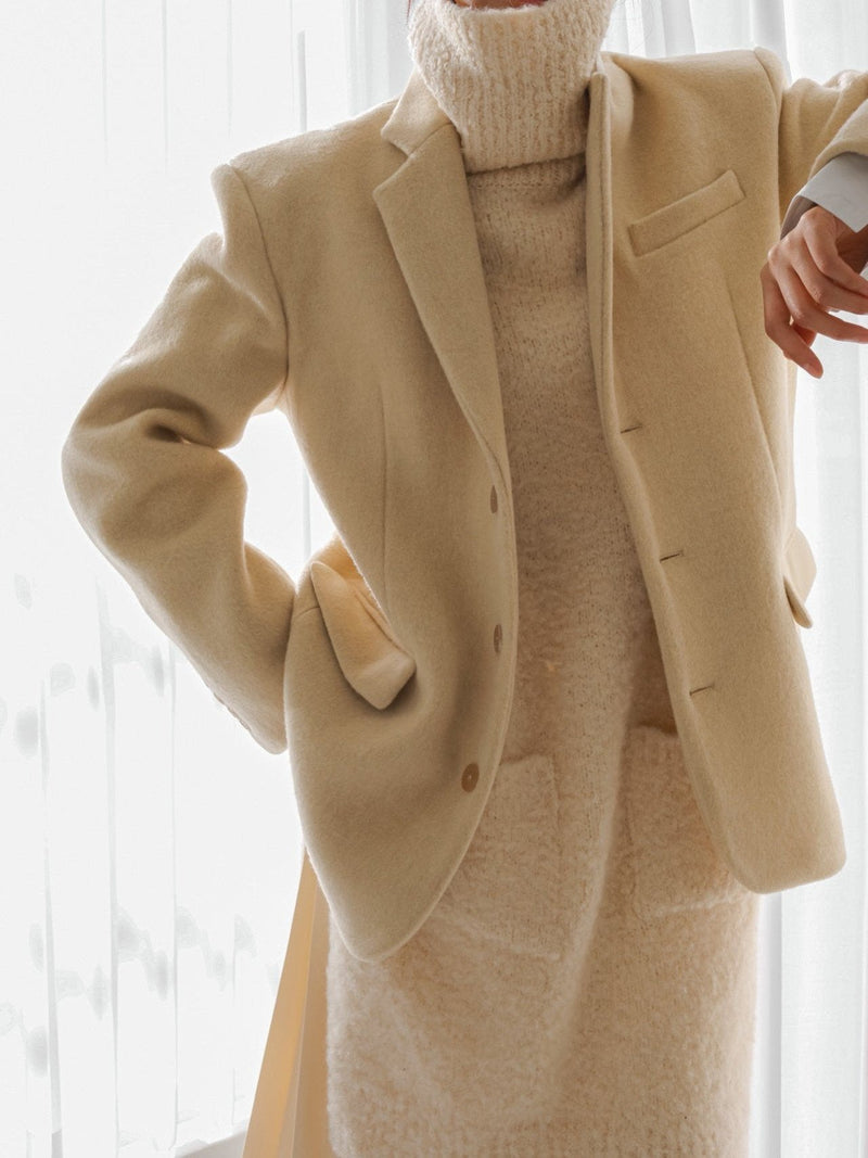 LUXE CAMEL WOOL BLEND OVERSIZED BLAZER