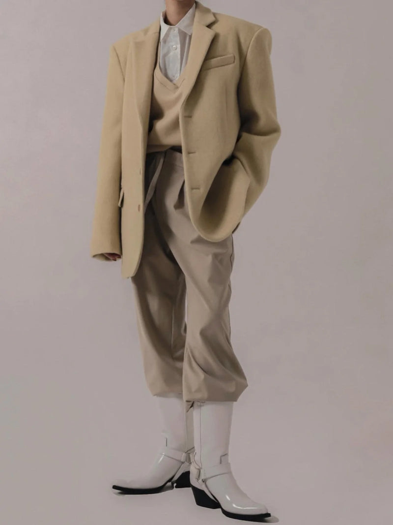 LUXE CAMEL WOOL BLEND OVERSIZED BLAZER