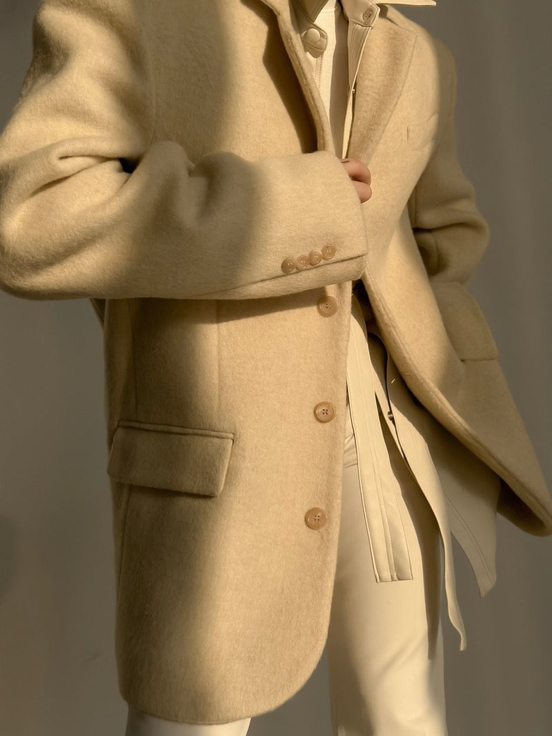 LUXE CAMEL WOOL BLEND OVERSIZED BLAZER