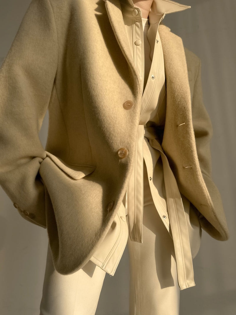 LUXE CAMEL WOOL BLEND OVERSIZED BLAZER