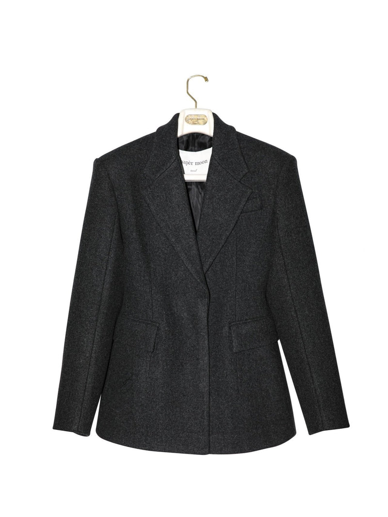 LUXE PADDED SHOULDER HIDDEN BUTTON WOOL BLAZER