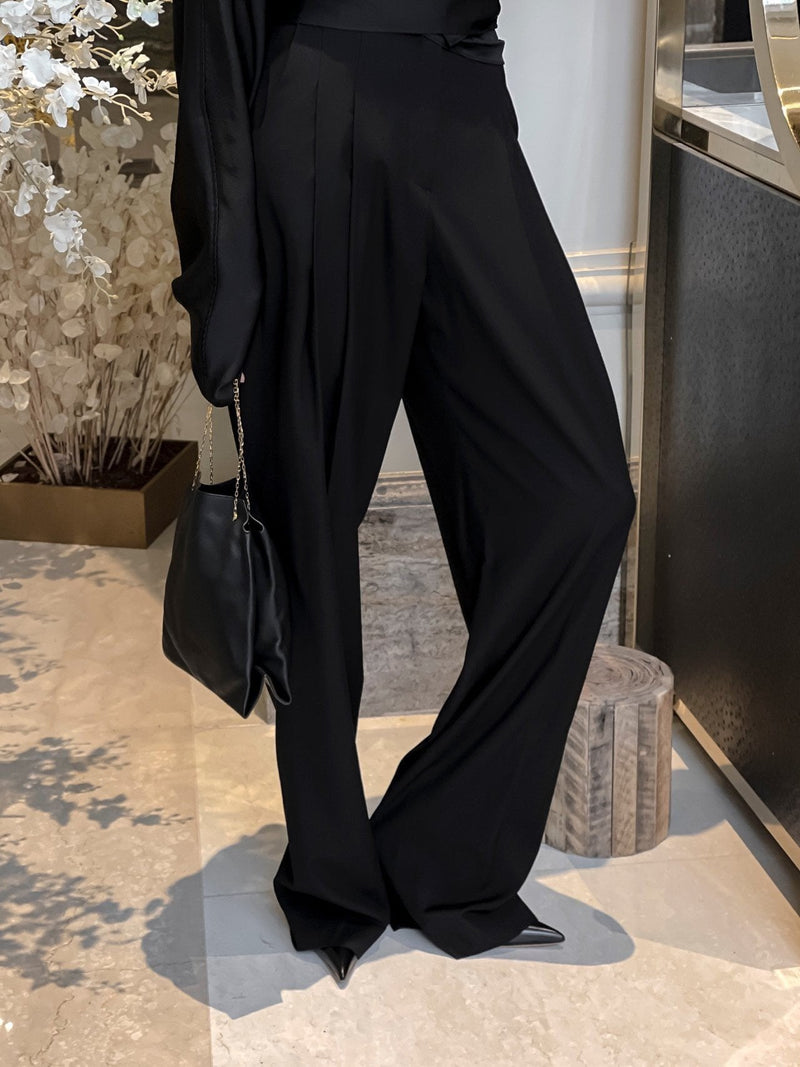 MAXI LENGTH WIDE PIN TUCK TROUSERS