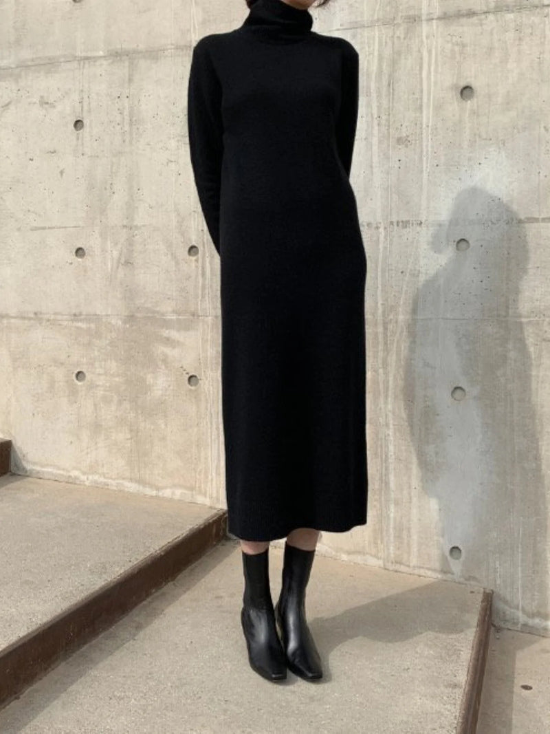 MERINO WOOL CASHMERE TURTLENECK DRESS