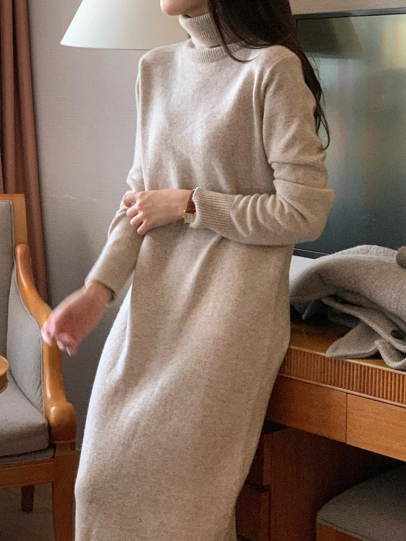 MERINO WOOL CASHMERE TURTLENECK DRESS