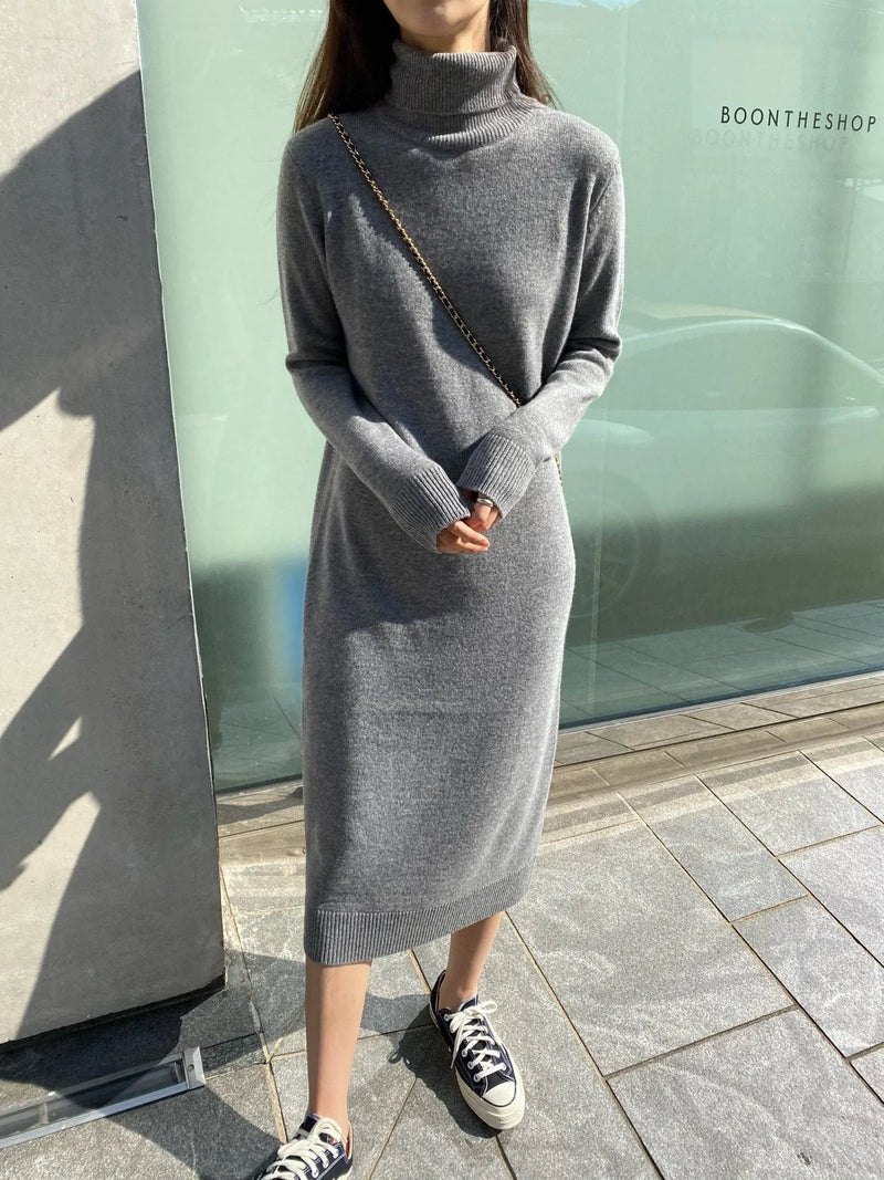 MERINO WOOL CASHMERE TURTLENECK DRESS