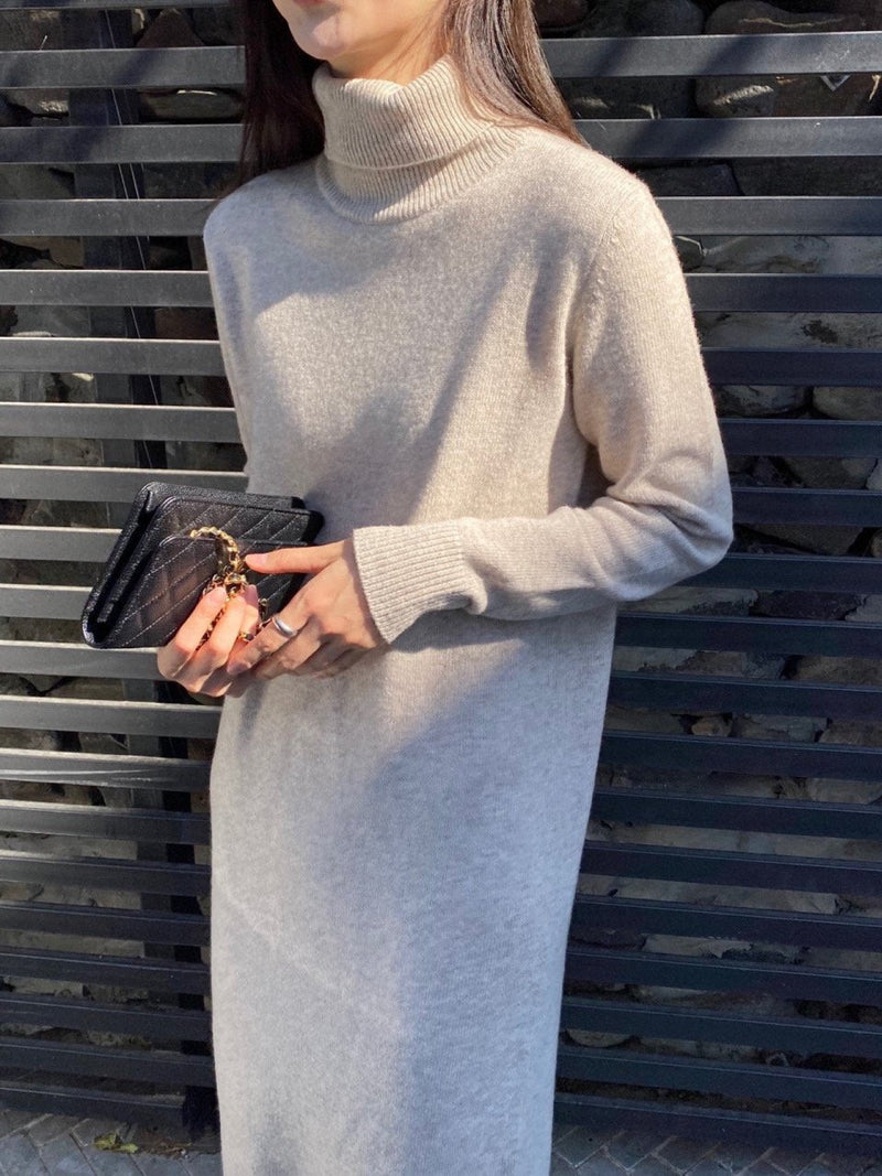 MERINO WOOL CASHMERE TURTLENECK DRESS