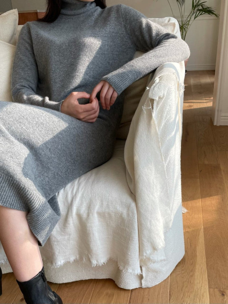 MERINO WOOL CASHMERE TURTLENECK DRESS