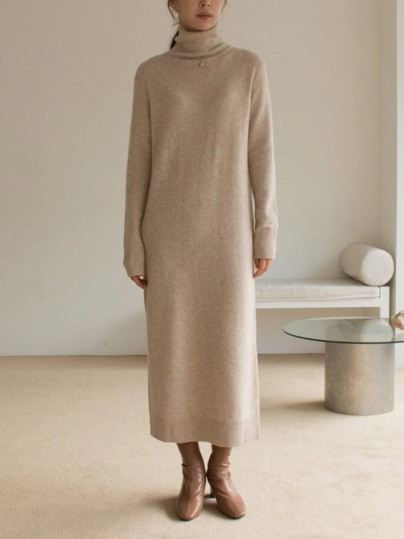 MERINO WOOL CASHMERE TURTLENECK DRESS