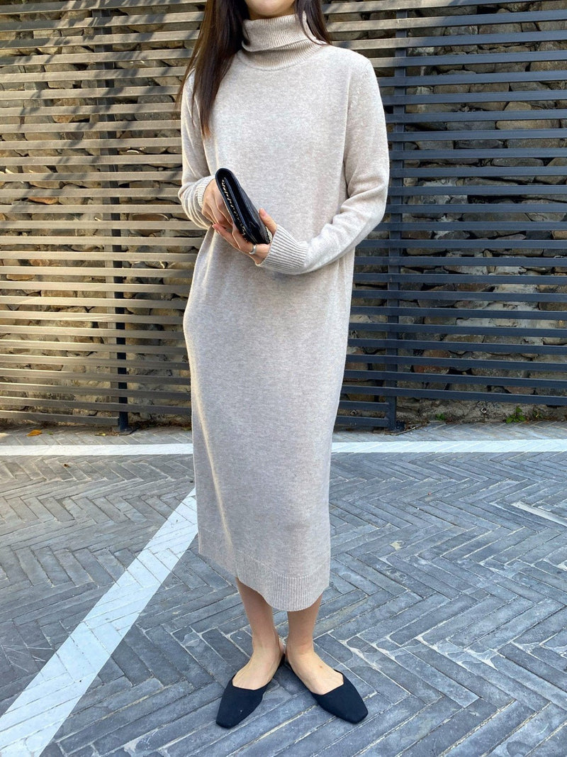 MERINO WOOL CASHMERE TURTLENECK DRESS