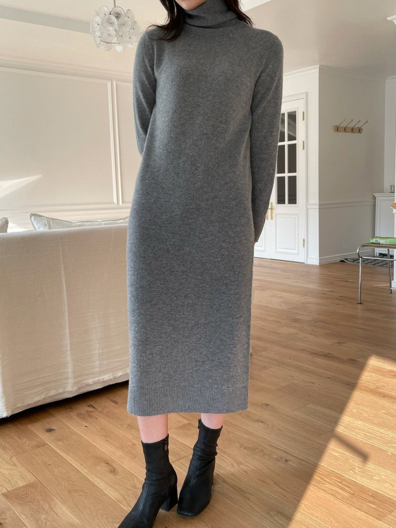 MERINO WOOL CASHMERE TURTLENECK DRESS