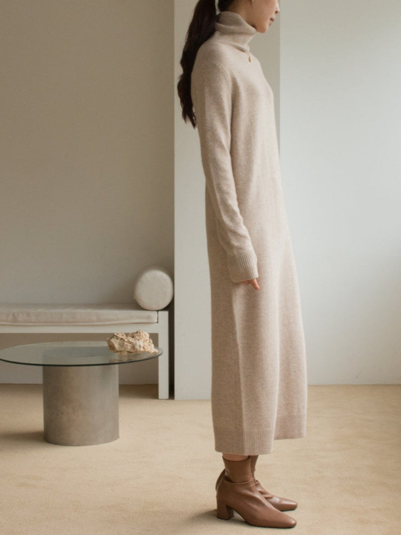 MERINO WOOL CASHMERE TURTLENECK DRESS