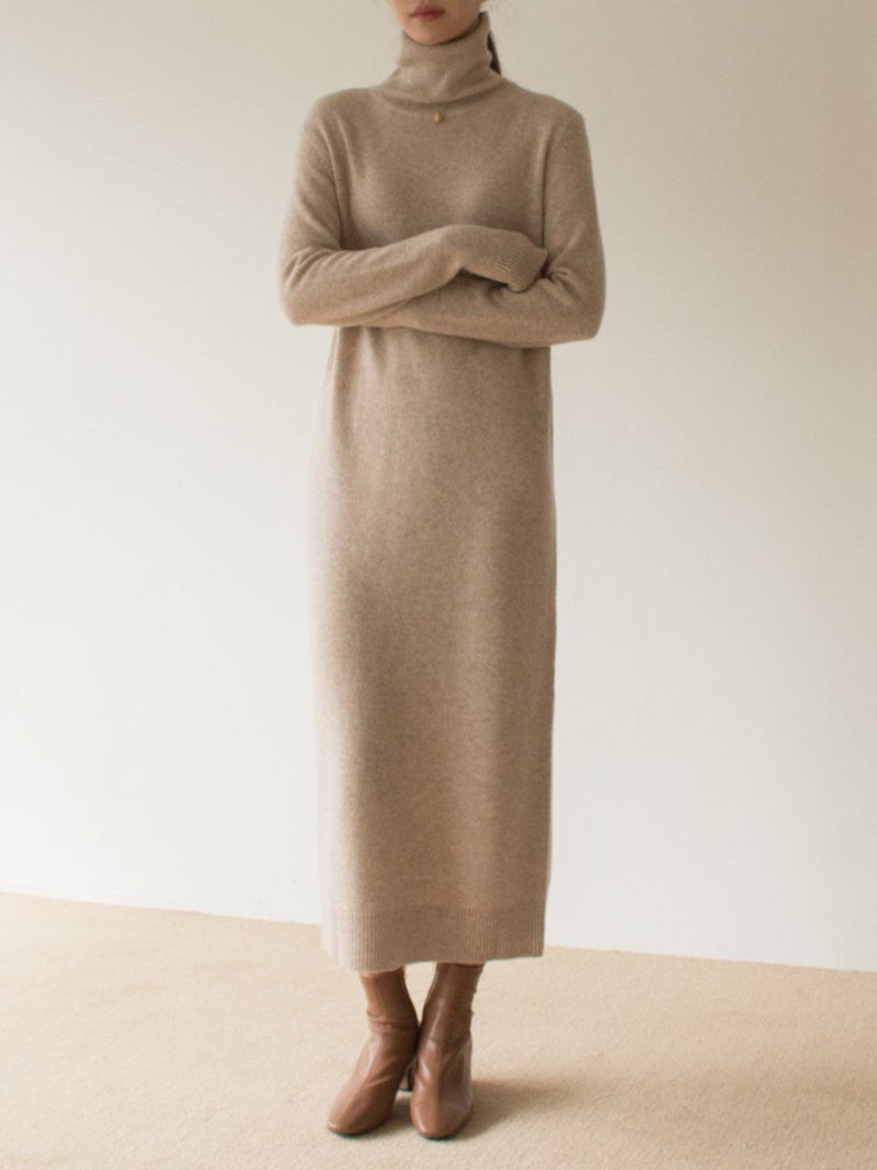 MERINO WOOL CASHMERE TURTLENECK DRESS