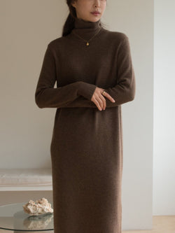 MERINO WOOL CASHMERE TURTLENECK DRESS