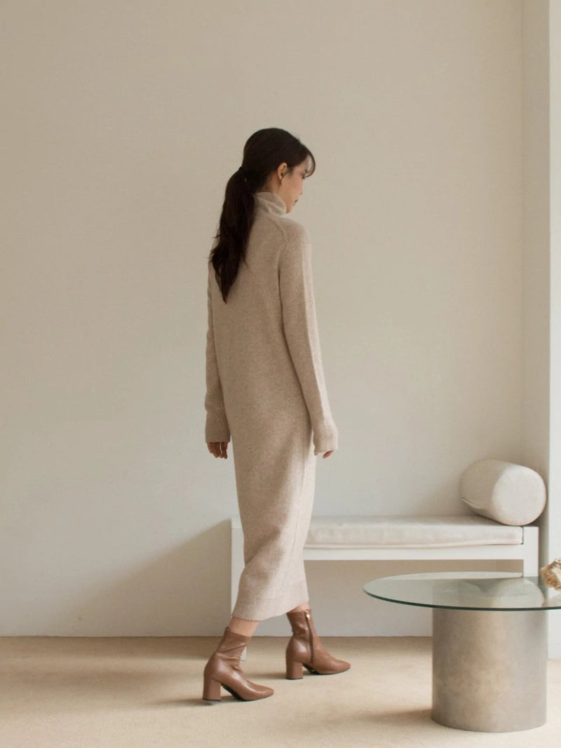 MERINO WOOL CASHMERE TURTLENECK DRESS