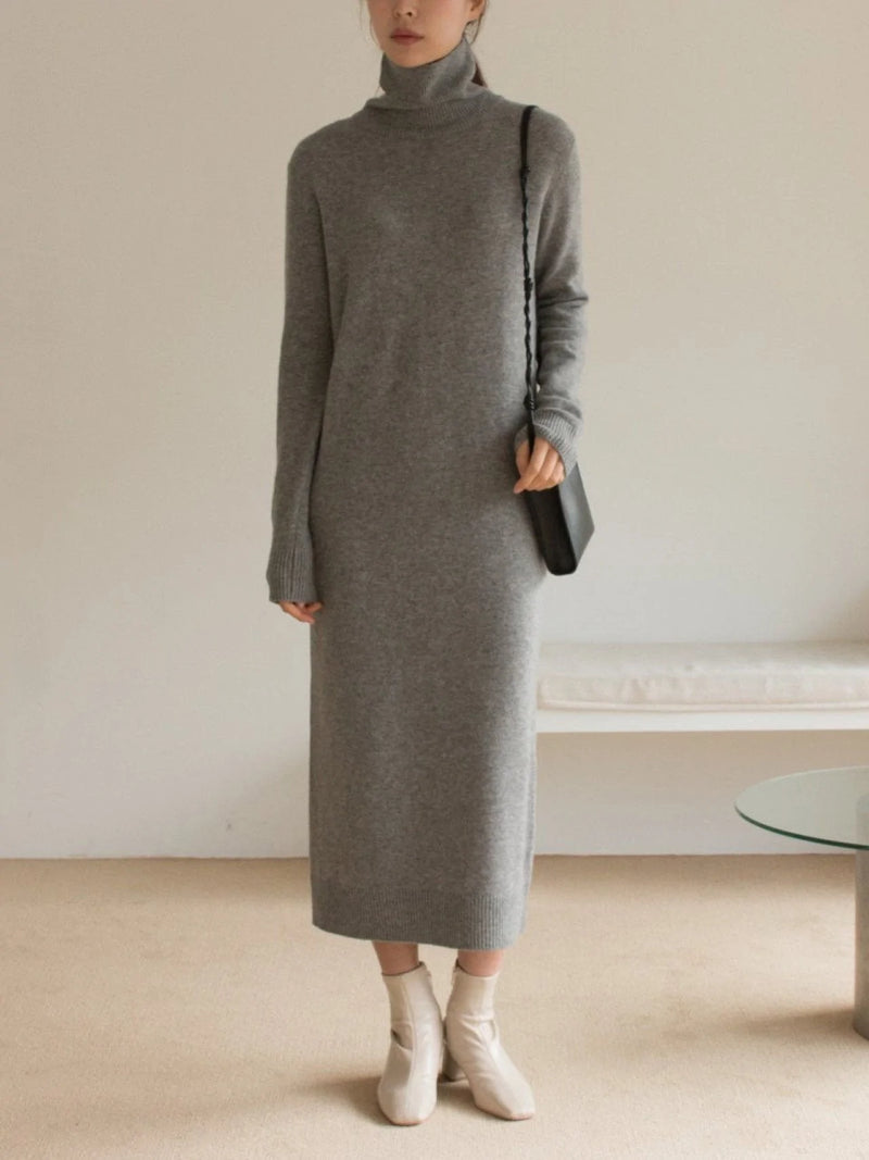 MERINO WOOL CASHMERE TURTLENECK DRESS