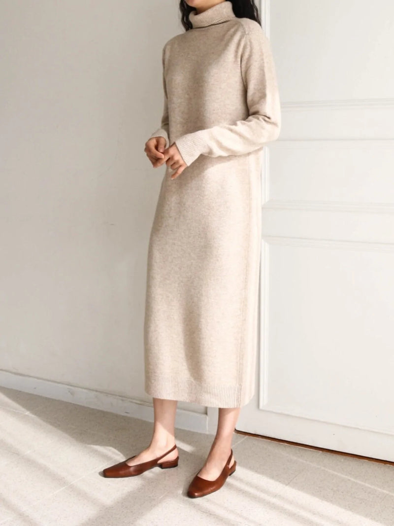 MERINO WOOL CASHMERE TURTLENECK DRESS