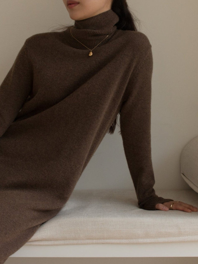 MERINO WOOL CASHMERE TURTLENECK DRESS