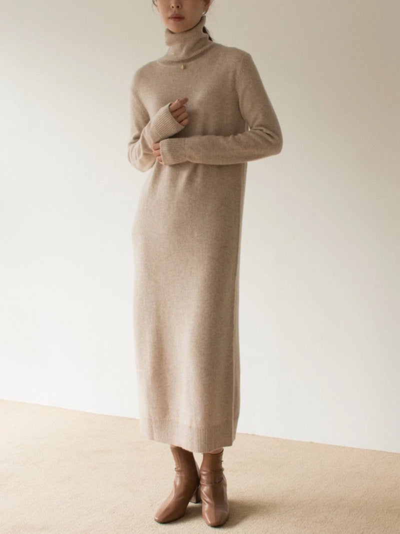 MERINO WOOL CASHMERE TURTLENECK DRESS