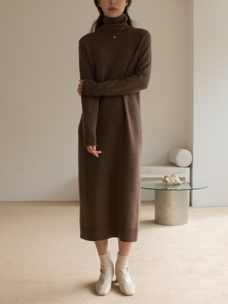 MERINO WOOL CASHMERE TURTLENECK DRESS