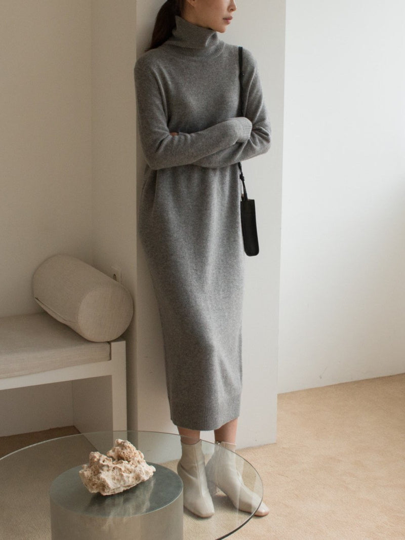 MERINO WOOL CASHMERE TURTLENECK DRESS