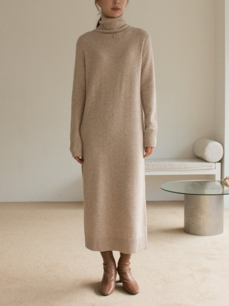 MERINO WOOL CASHMERE TURTLENECK DRESS