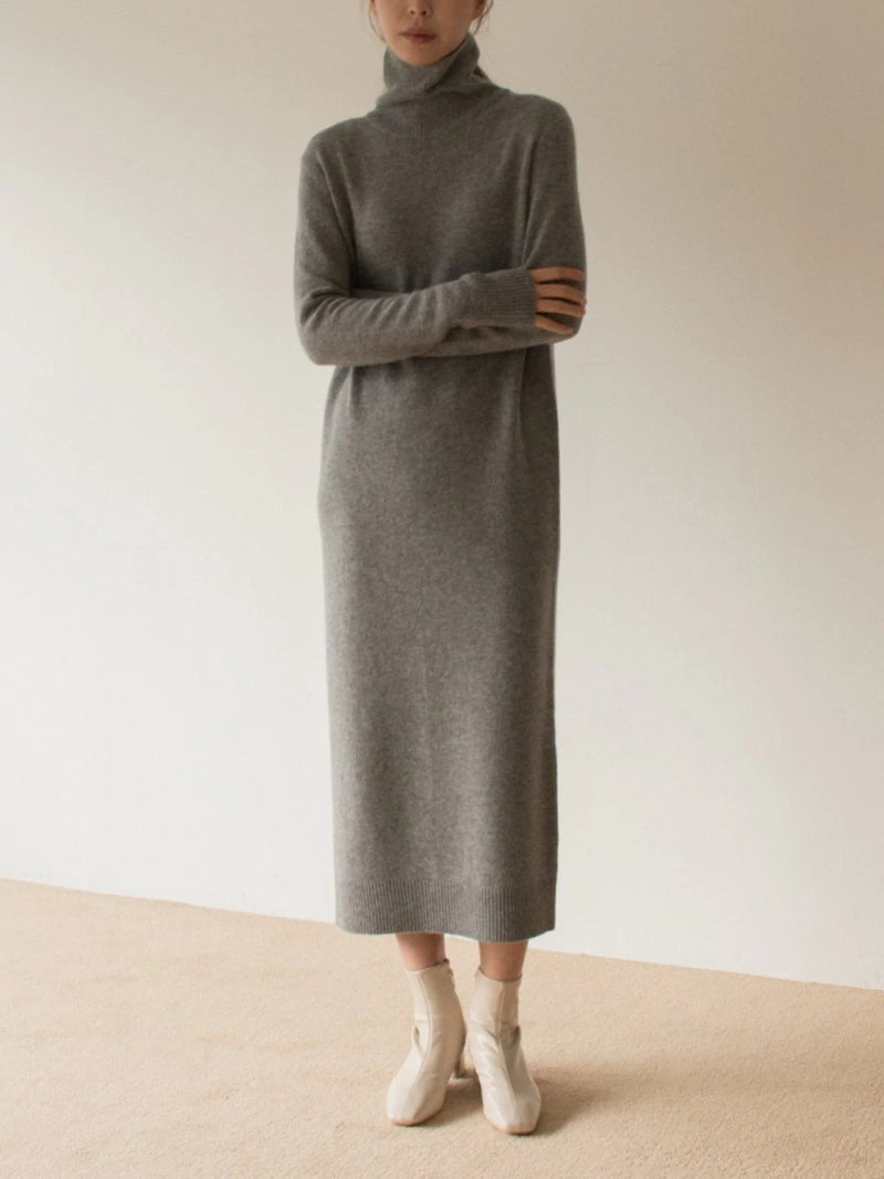 MERINO WOOL CASHMERE TURTLENECK DRESS