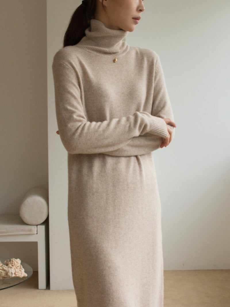 MERINO WOOL CASHMERE TURTLENECK DRESS