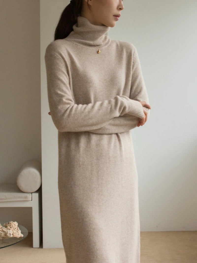 MERINO WOOL CASHMERE TURTLENECK DRESS