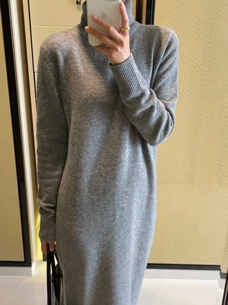 MERINO WOOL CASHMERE TURTLENECK DRESS