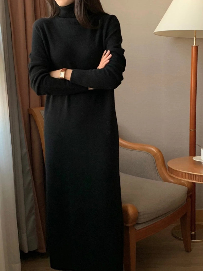 MERINO WOOL CASHMERE TURTLENECK DRESS