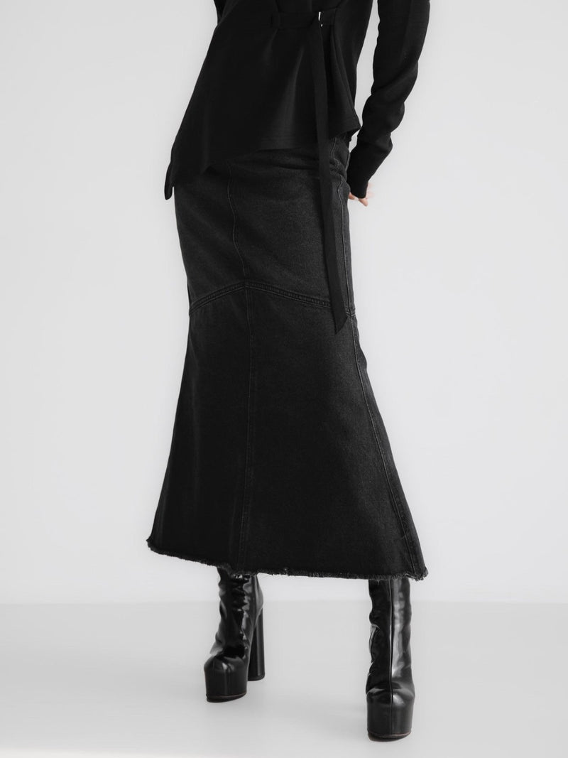 MERMAID WASHED BLACK MAXI DENIM SKIRT