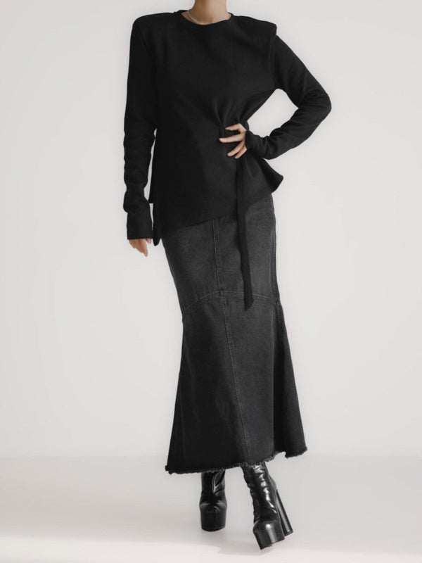 MERMAID WASHED BLACK MAXI DENIM SKIRT