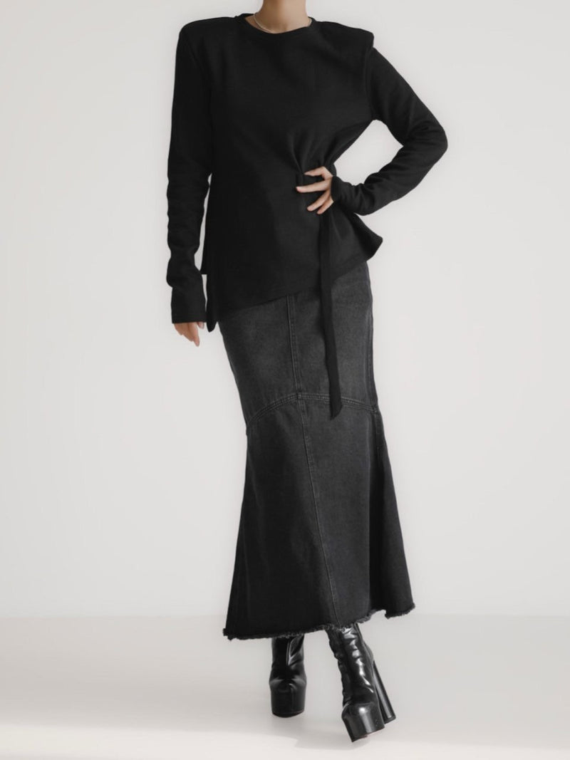 MERMAID WASHED BLACK MAXI DENIM SKIRT