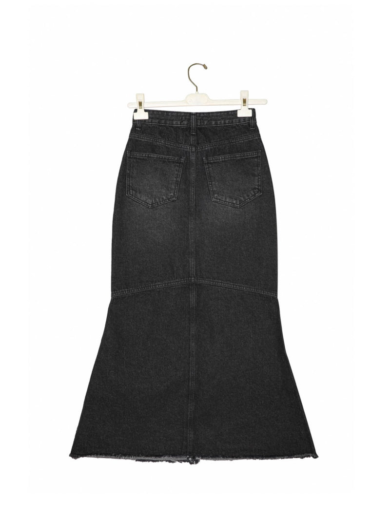 MERMAID WASHED BLACK MAXI DENIM SKIRT