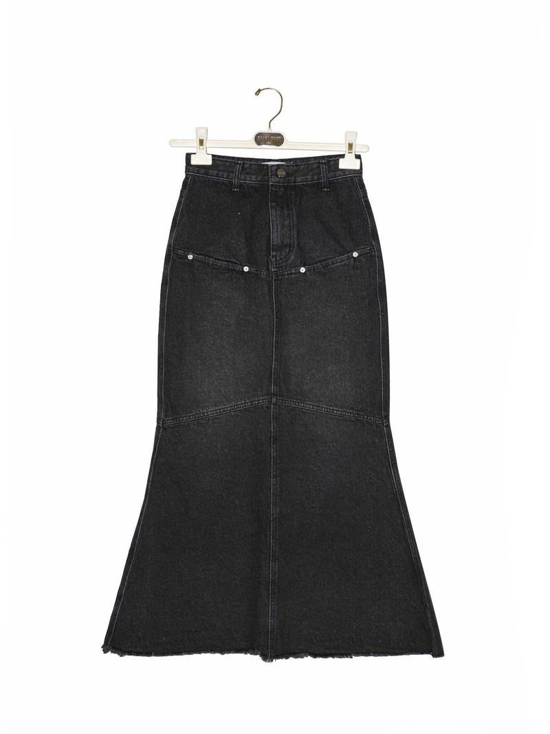 MERMAID WASHED BLACK MAXI DENIM SKIRT