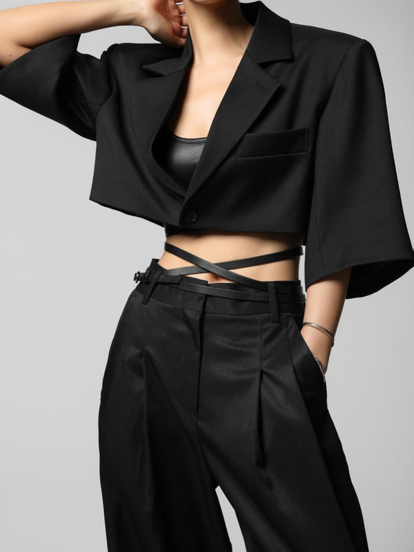 MESH SLEEVED CROPPED BLAZER