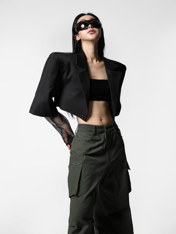 MESH SLEEVED CROPPED BLAZER