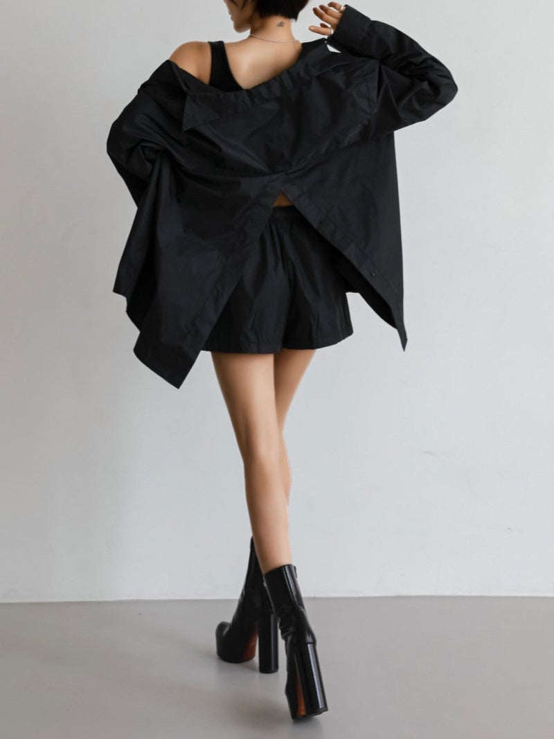 NYLON BACK SLIT DETAIL OVERSIZED SHIRT