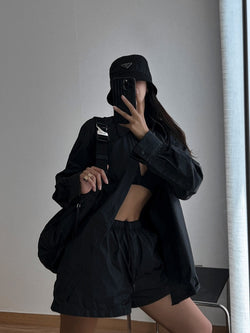 NYLON BACK SLIT DETAIL OVERSIZED SHIRT