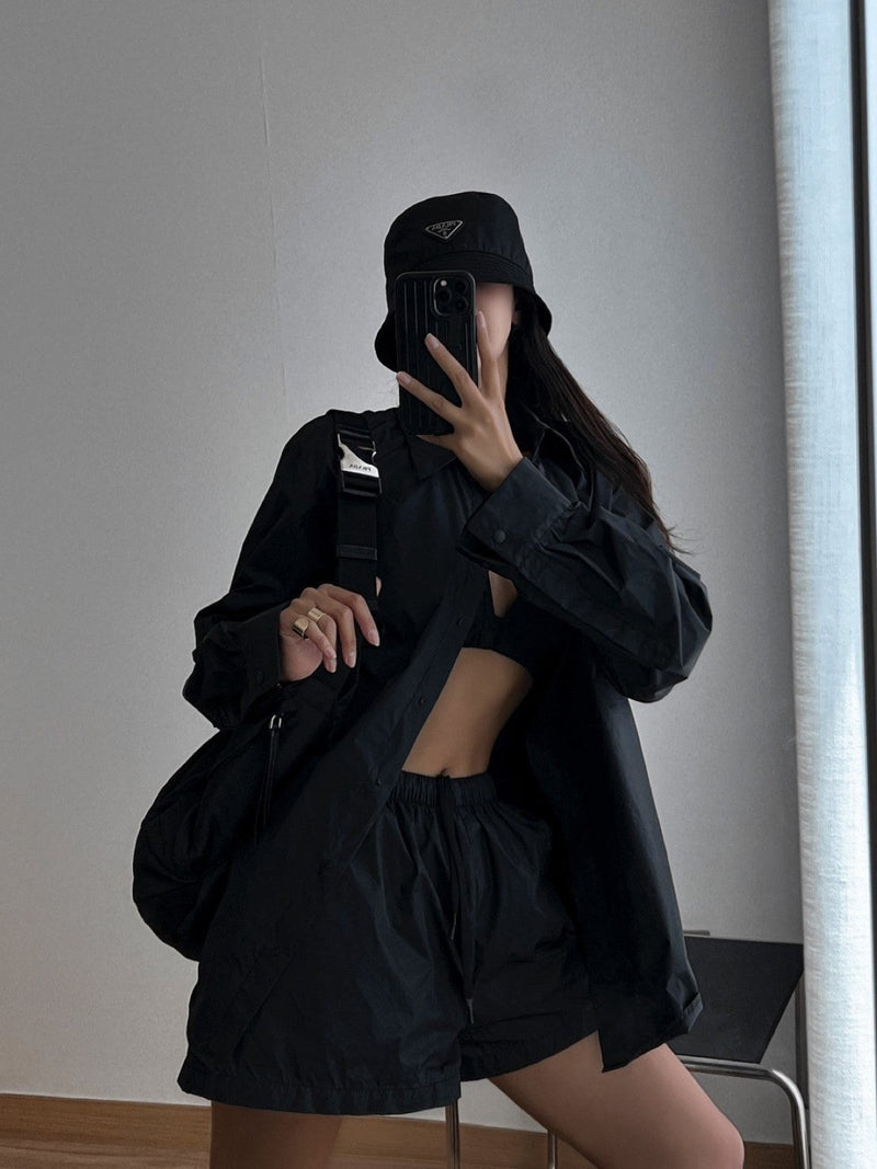 NYLON BACK SLIT DETAIL OVERSIZED SHIRT