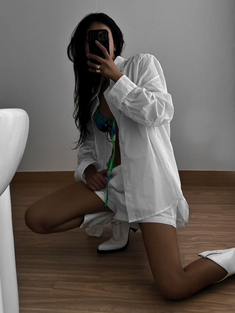 NYLON BACK SLIT DETAIL OVERSIZED SHIRT