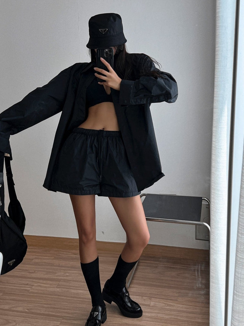 NYLON BACK SLIT DETAIL OVERSIZED SHIRT