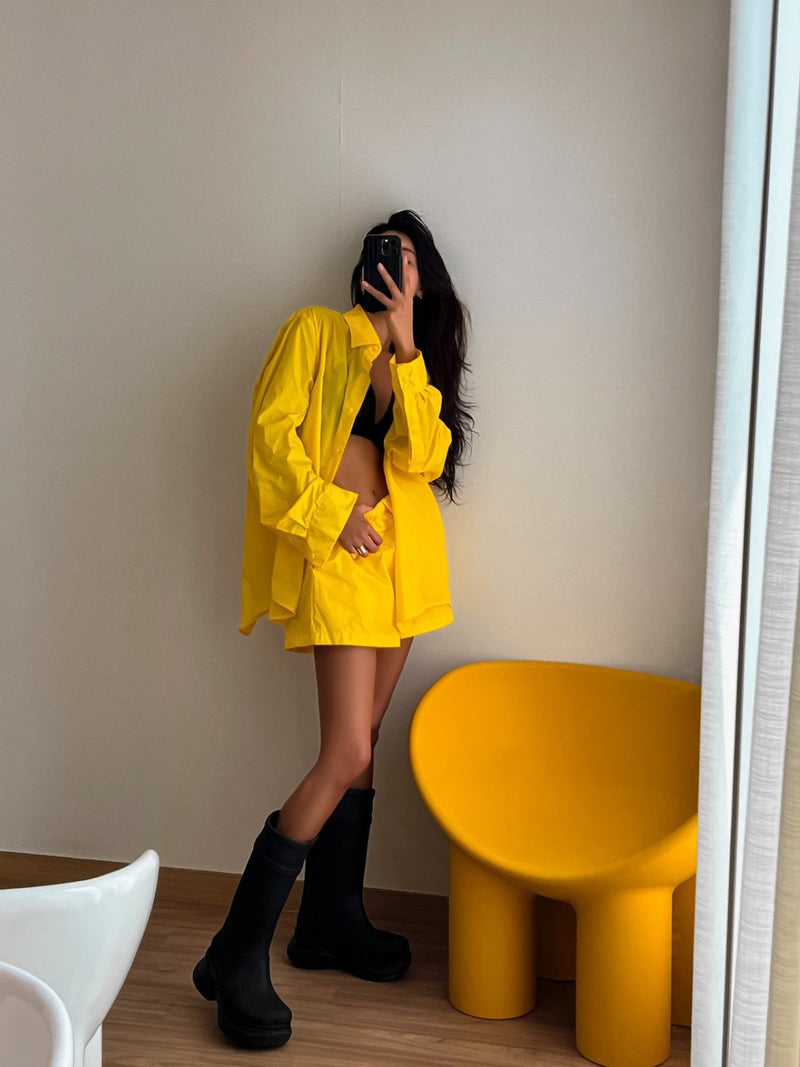 NYLON BACK SLIT DETAIL OVERSIZED SHIRT