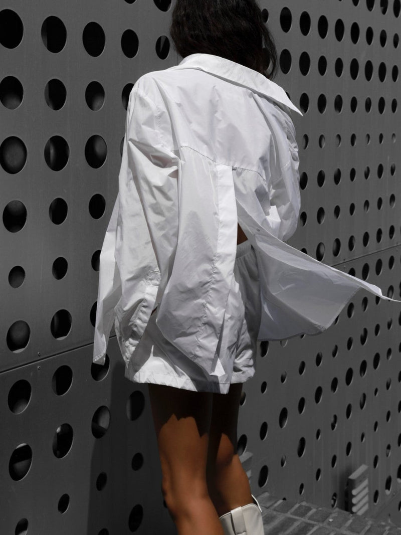 NYLON BACK SLIT DETAIL OVERSIZED SHIRT