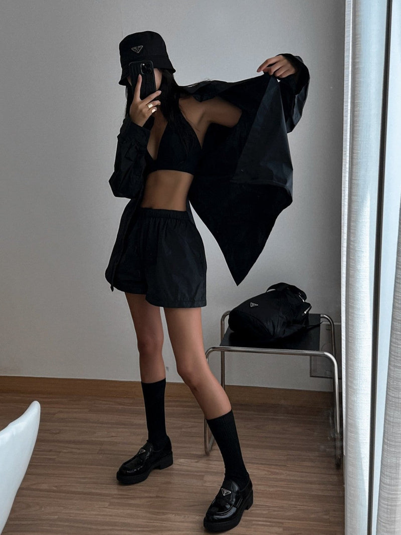 NYLON BACK SLIT DETAIL OVERSIZED SHIRT