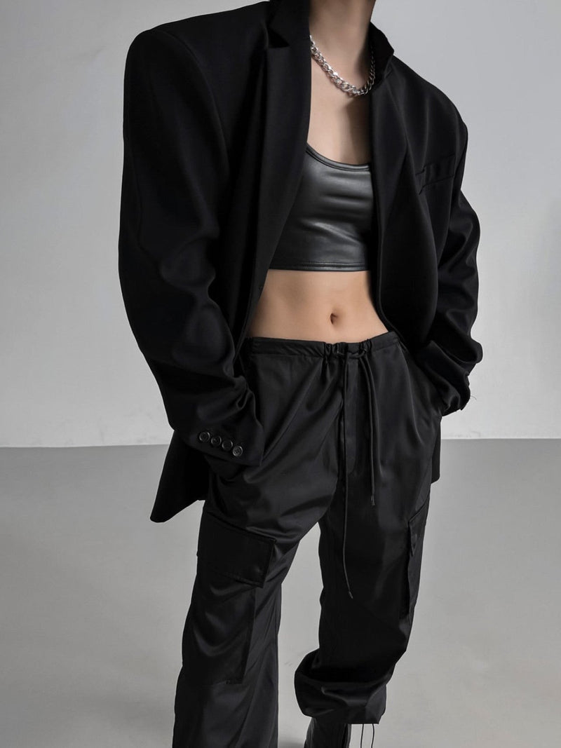 NYLON DRAWSTRING POCKET CARGO PANTS