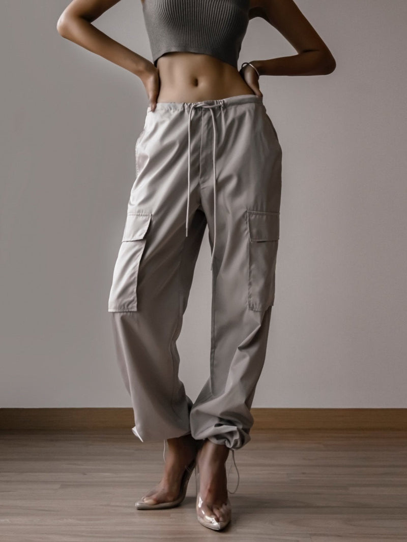 NYLON DRAWSTRING POCKET CARGO PANTS